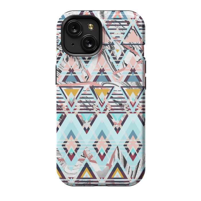 iPhone 15 StrongFit Colorful brushed tribal triangles by Oana 