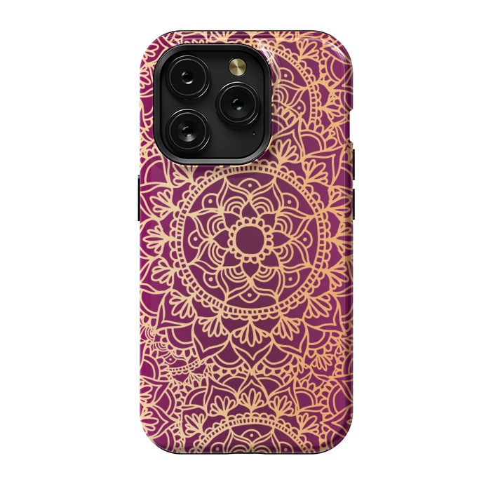 iPhone 15 Pro StrongFit Pink and Yellow Mandala Pattern by Julie Erin Designs