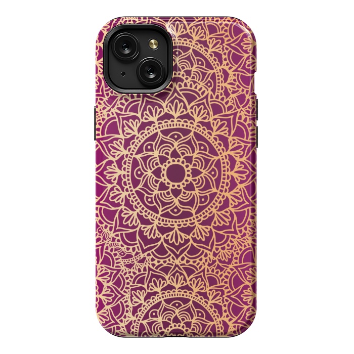 iPhone 15 Plus StrongFit Pink and Yellow Mandala Pattern by Julie Erin Designs