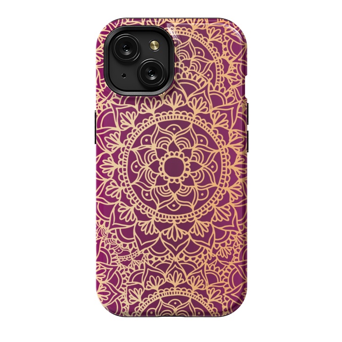 iPhone 15 StrongFit Pink and Yellow Mandala Pattern by Julie Erin Designs