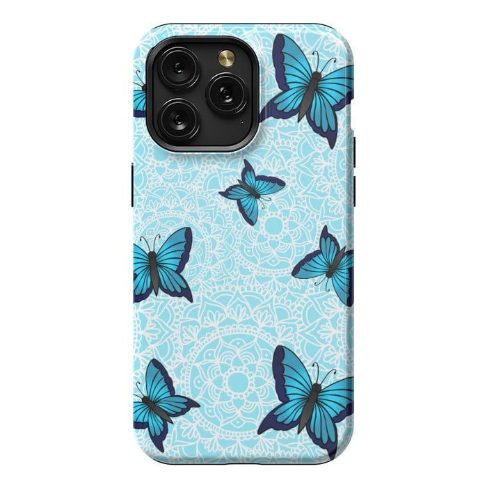 iPhone 15 Pro Max StrongFit Blue Butterfly Mandala Pattern by Julie Erin Designs