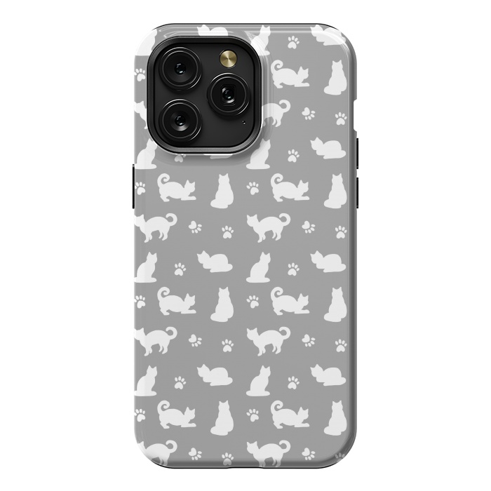 iPhone 15 Pro Max StrongFit White and Gray Cat Pattern by Julie Erin Designs