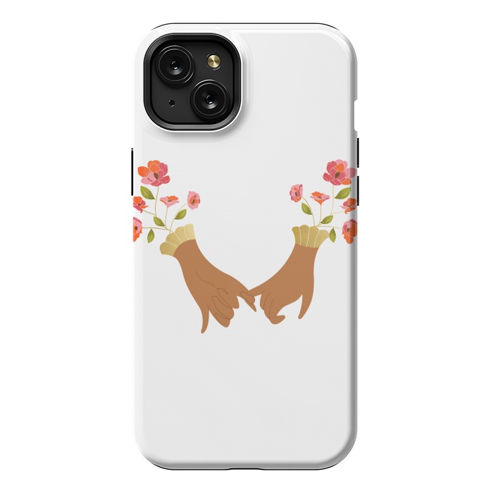 iPhone 15 Plus StrongFit I Pinky Promise | Valentine's Day Love Friendship | Floral Botanical Join Hands Forever by Uma Prabhakar Gokhale
