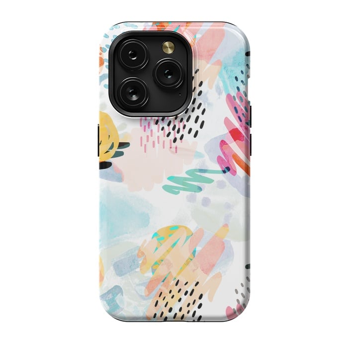 iPhone 15 Pro StrongFit Playful paint splats and brushed doodles by Oana 