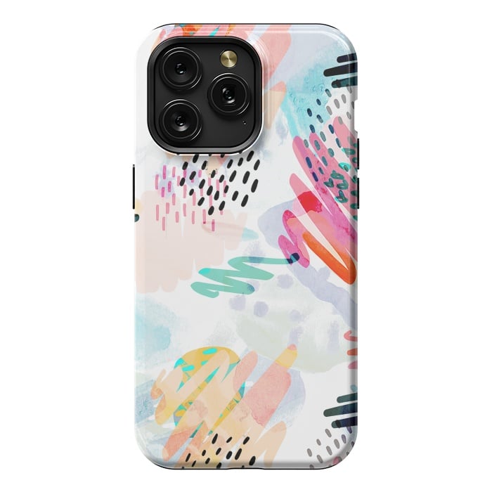 iPhone 15 Pro Max StrongFit Playful paint splats and brushed doodles by Oana 