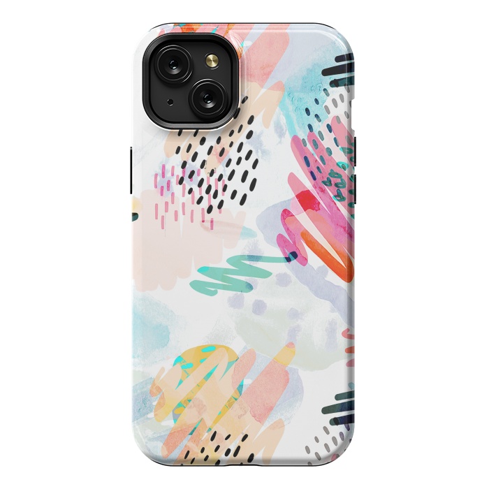 iPhone 15 Plus StrongFit Playful paint splats and brushed doodles by Oana 