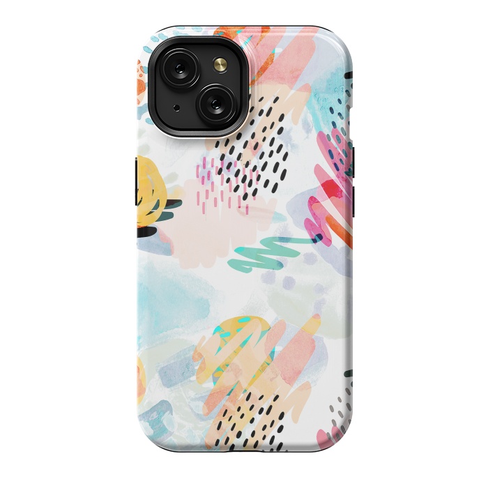 iPhone 15 StrongFit Playful paint splats and brushed doodles by Oana 