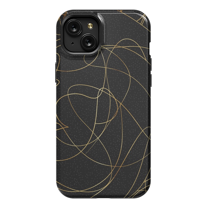iPhone 15 Plus StrongFit Modern Gold Line Art Gray Dots Abstract Design by InovArts