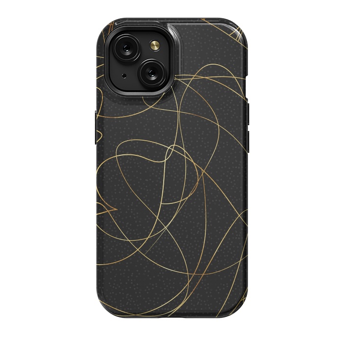 iPhone 15 StrongFit Modern Gold Line Art Gray Dots Abstract Design by InovArts