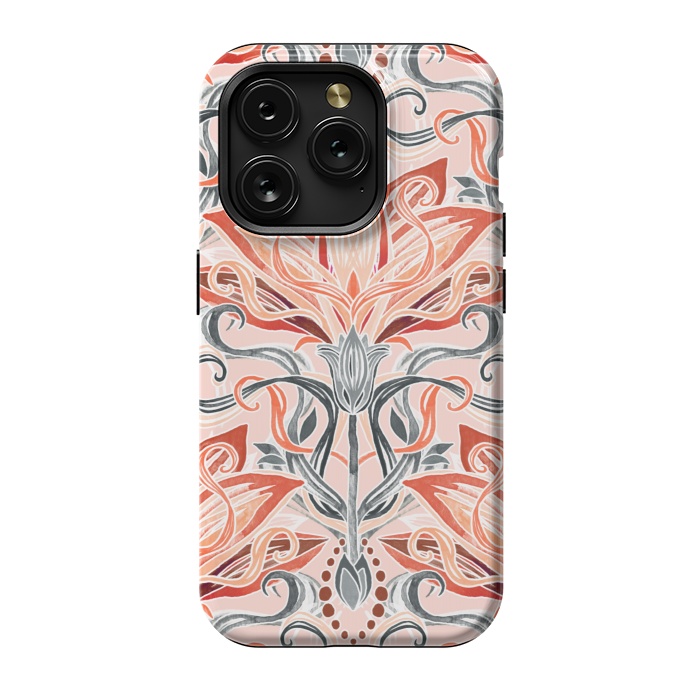 iPhone 15 Pro StrongFit Coral and Grey Watercolor Art Nouveau Aloe by Micklyn Le Feuvre