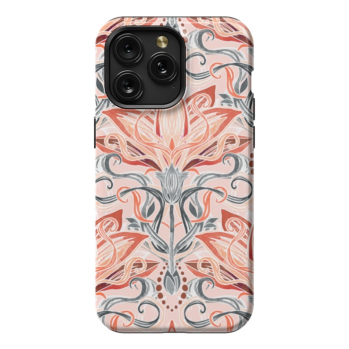 iPhone 15 Pro Max StrongFit Coral and Grey Watercolor Art Nouveau Aloe by Micklyn Le Feuvre