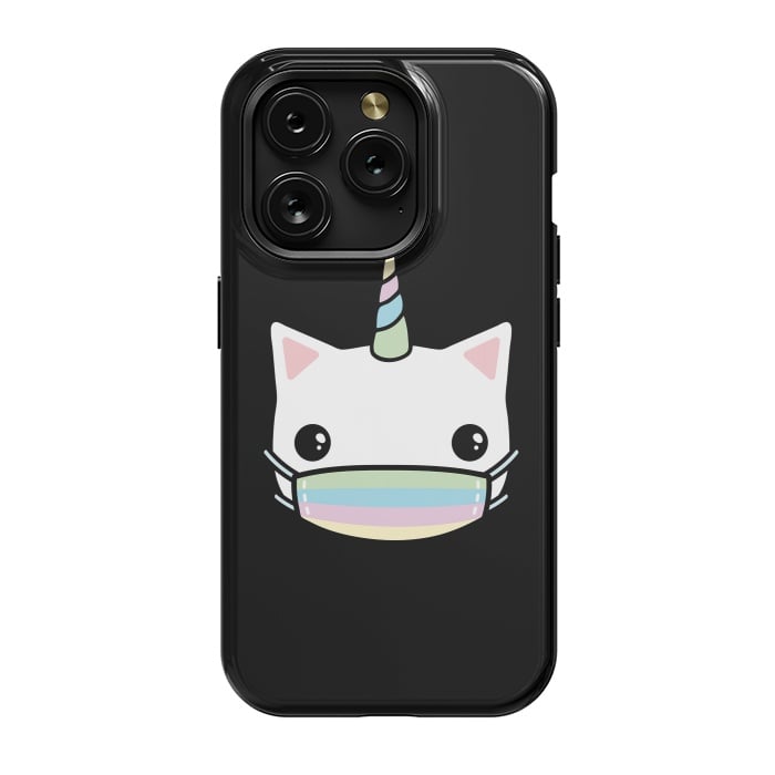 iPhone 15 Pro StrongFit Rainbow face mask cat by Laura Nagel