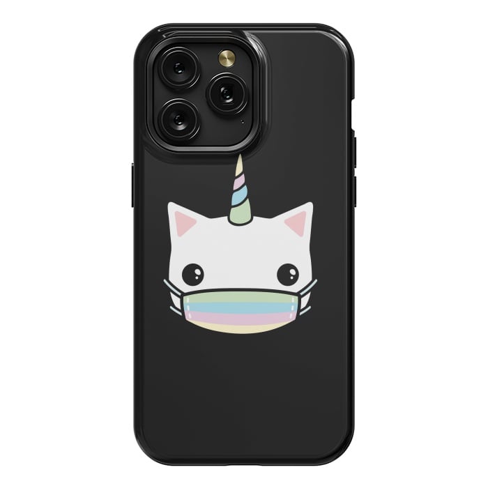 iPhone 15 Pro Max StrongFit Rainbow face mask cat by Laura Nagel