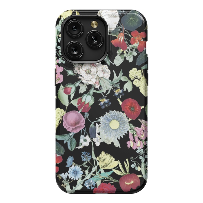 iPhone 15 Pro Max StrongFit Elegant botanical flowers on black background by Oana 