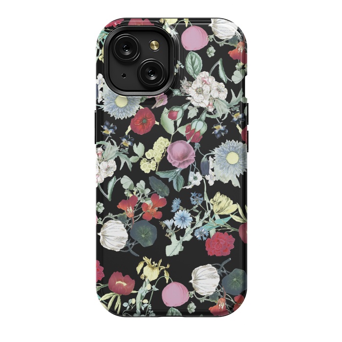 iPhone 15 StrongFit Elegant botanical flowers on black background by Oana 