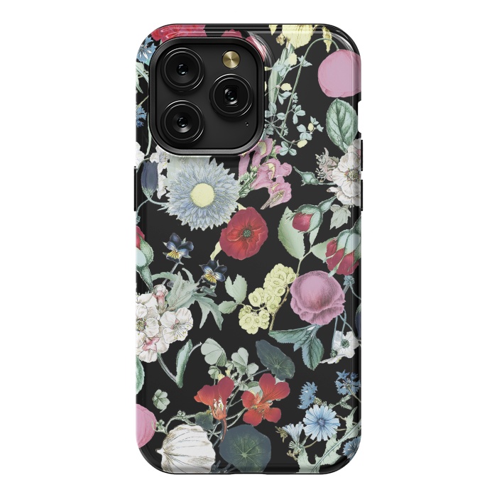 iPhone 15 Pro Max StrongFit Vintage flower garden - rich colors on black by Oana 