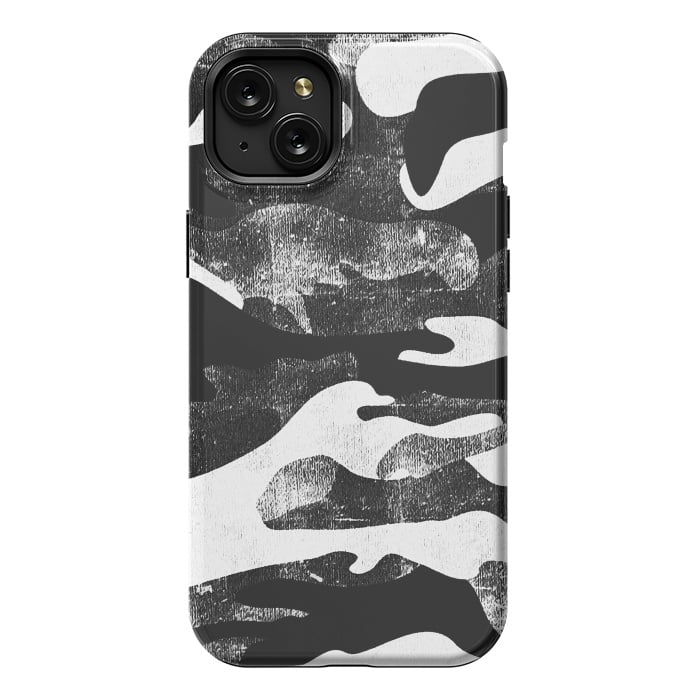 iPhone 15 Plus StrongFit Textured grunge monochrome camouflage by Oana 