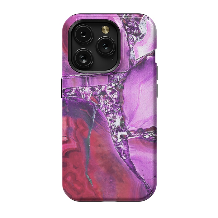 iPhone 15 Pro StrongFit Vibrant red pink geode and rhinestones by Oana 