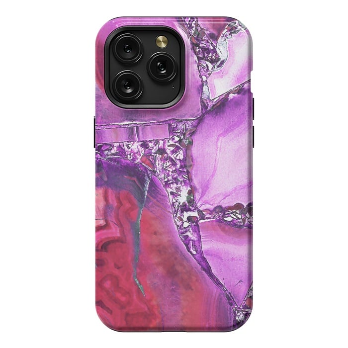iPhone 15 Pro Max StrongFit Vibrant red pink geode and rhinestones by Oana 