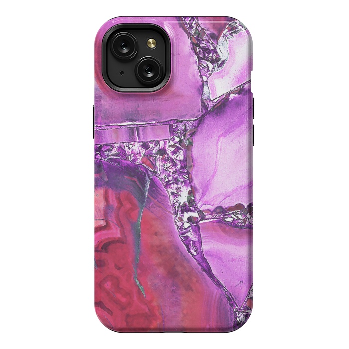 iPhone 15 Plus StrongFit Vibrant red pink geode and rhinestones by Oana 