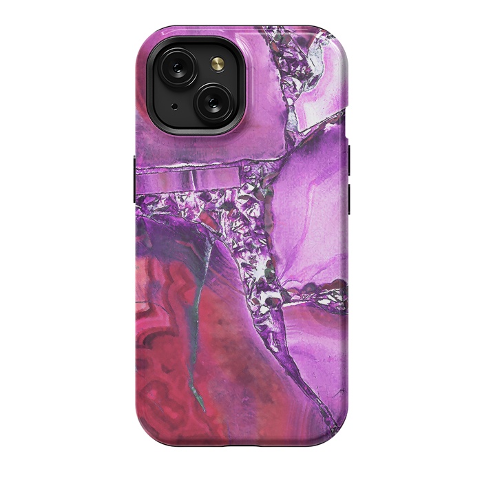 iPhone 15 StrongFit Vibrant red pink geode and rhinestones by Oana 