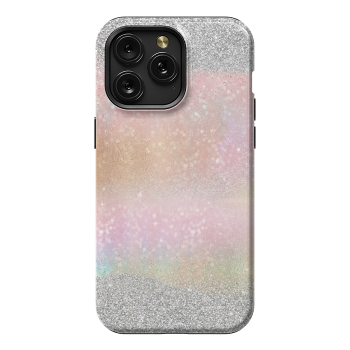 iPhone 15 Pro Max StrongFit Elegant Silver Gold strokes rainbow glow Glitter abstract image by InovArts