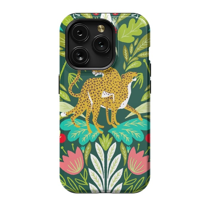 iPhone 15 Pro StrongFit "Cheetah Couple Illustration, Wild Cat Jungle Nature, Mandala Painting, Wildlife Tropical Tiger" by Uma Prabhakar Gokhale