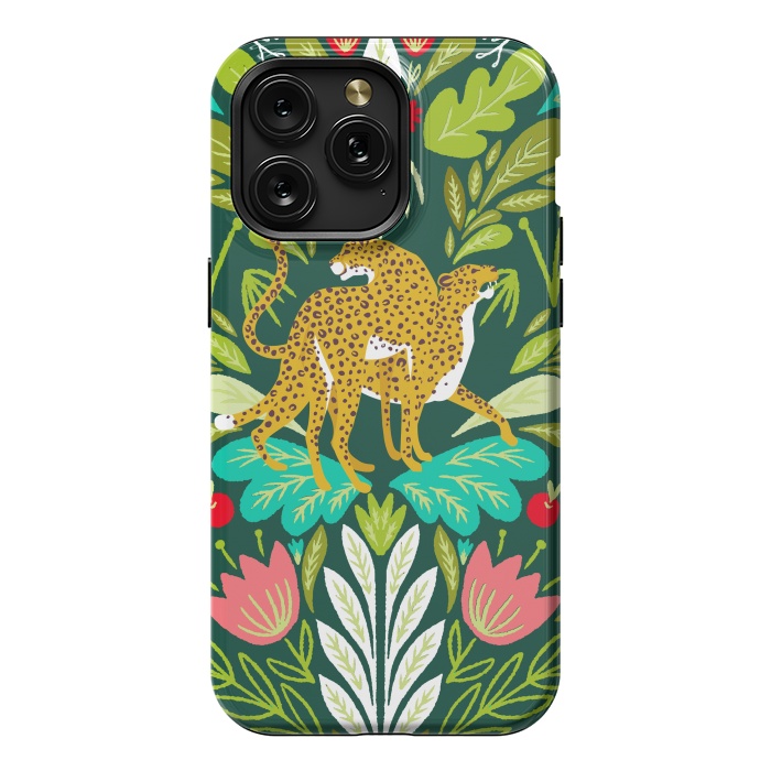 iPhone 15 Pro Max StrongFit "Cheetah Couple Illustration, Wild Cat Jungle Nature, Mandala Painting, Wildlife Tropical Tiger" by Uma Prabhakar Gokhale