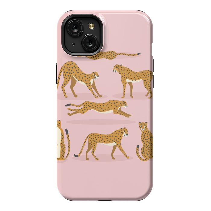 iPhone 15 Plus StrongFit Cheetahs on pink  by Jelena Obradovic