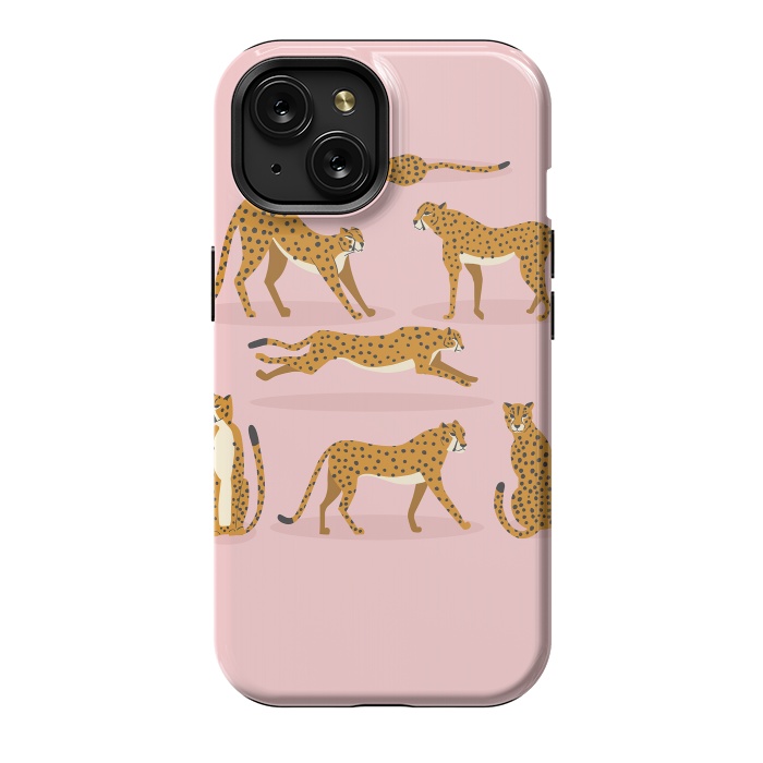 iPhone 15 StrongFit Cheetahs on pink  by Jelena Obradovic