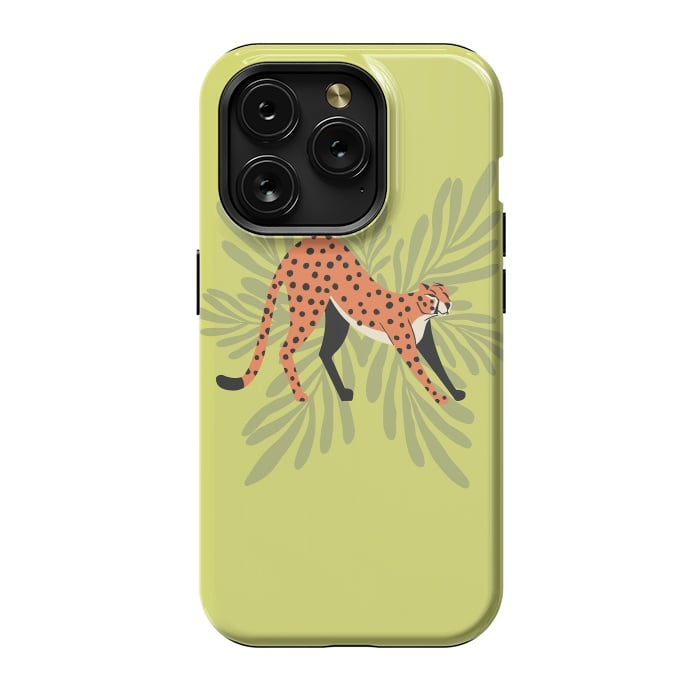 iPhone 15 Pro StrongFit Cheetah stretching mint by Jelena Obradovic