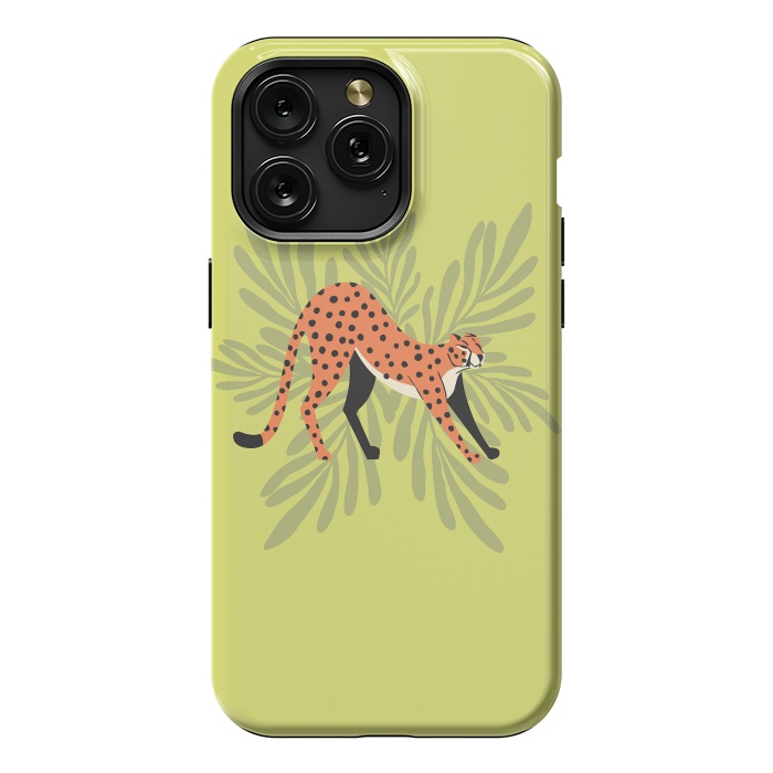 iPhone 15 Pro Max StrongFit Cheetah stretching mint by Jelena Obradovic
