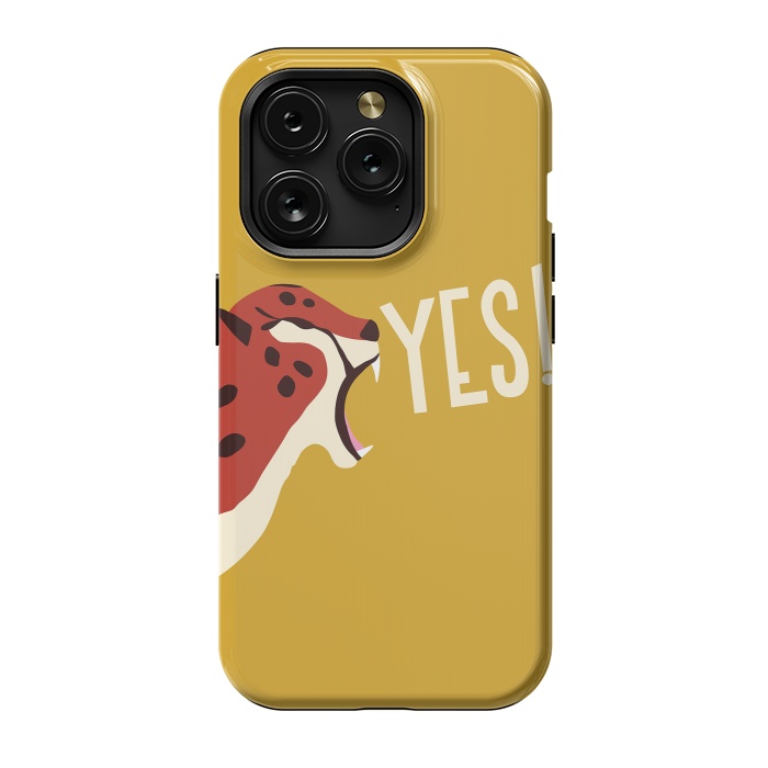 iPhone 15 Pro StrongFit Cheetah roaring YES, mustard by Jelena Obradovic
