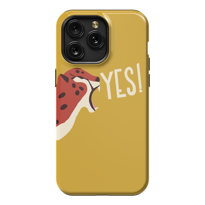 iPhone 15 Pro Max StrongFit Cheetah roaring YES, mustard by Jelena Obradovic