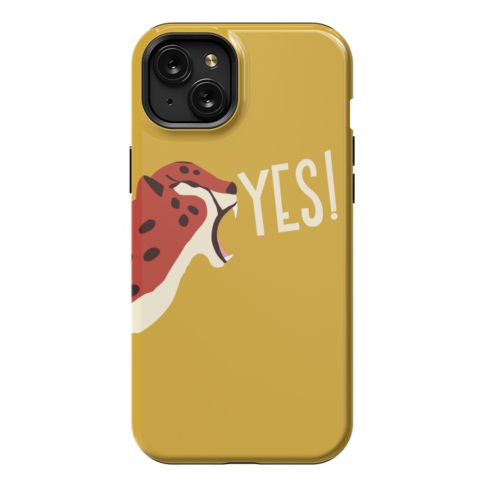 iPhone 15 Plus StrongFit Cheetah roaring YES, mustard by Jelena Obradovic