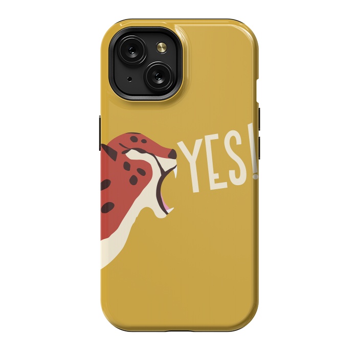 iPhone 15 StrongFit Cheetah roaring YES, mustard by Jelena Obradovic