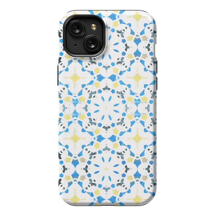 iPhone 15 Plus StrongFit Vibrant blue yellow Moroccan tiles by Oana 