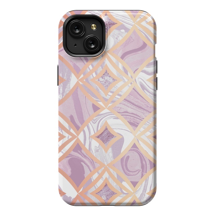 iPhone 15 Plus StrongFit Elegant pink rose gold marble tiles by Oana 