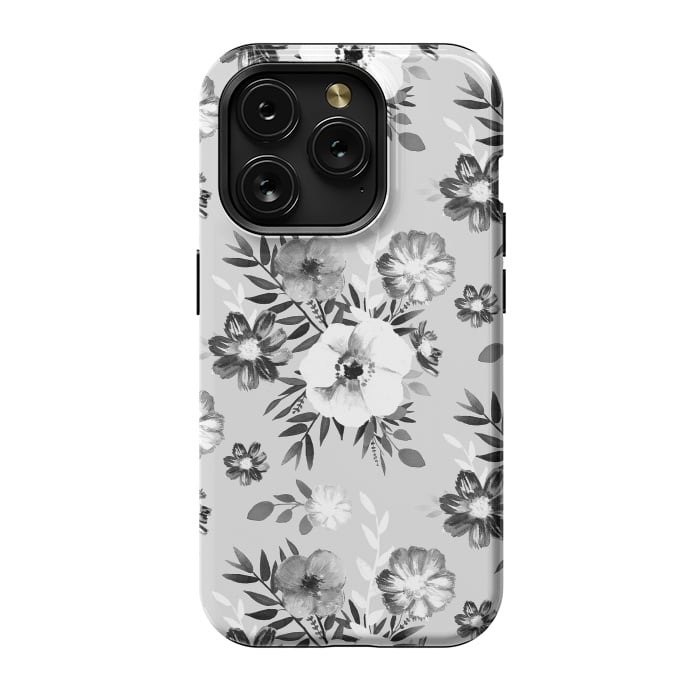 iPhone 15 Pro StrongFit Black and white ink painted flowers by Oana 