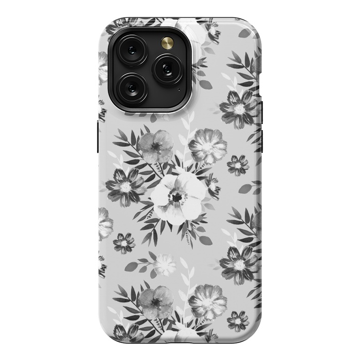 iPhone 15 Pro Max StrongFit Black and white ink painted flowers by Oana 