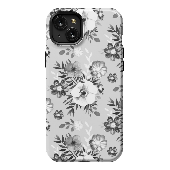 iPhone 15 Plus StrongFit Black and white ink painted flowers by Oana 