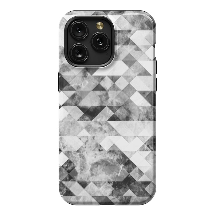 iPhone 15 Pro Max StrongFit Black and white textured marble triangles by Oana 