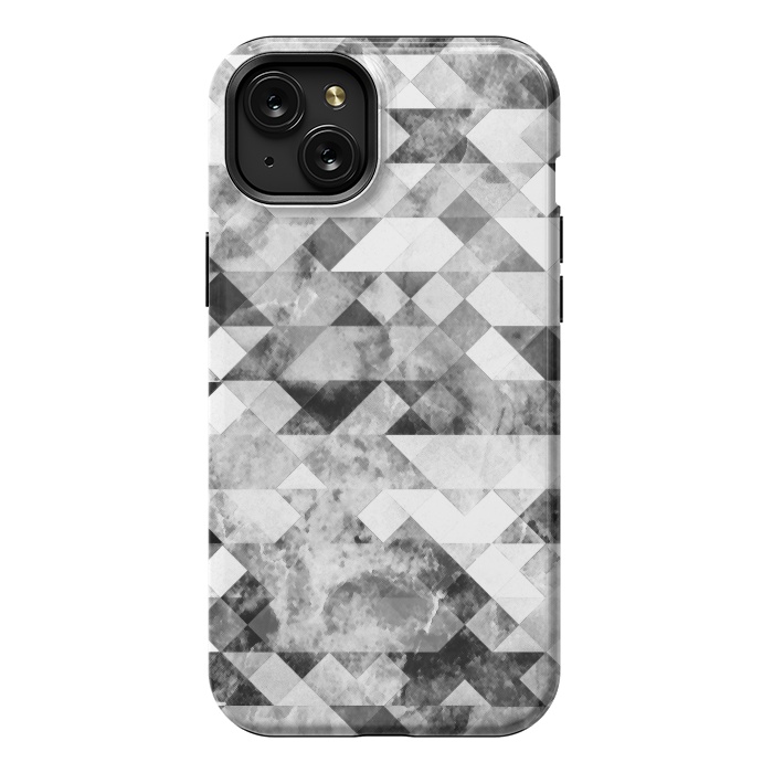 iPhone 15 Plus StrongFit Black and white textured marble triangles by Oana 