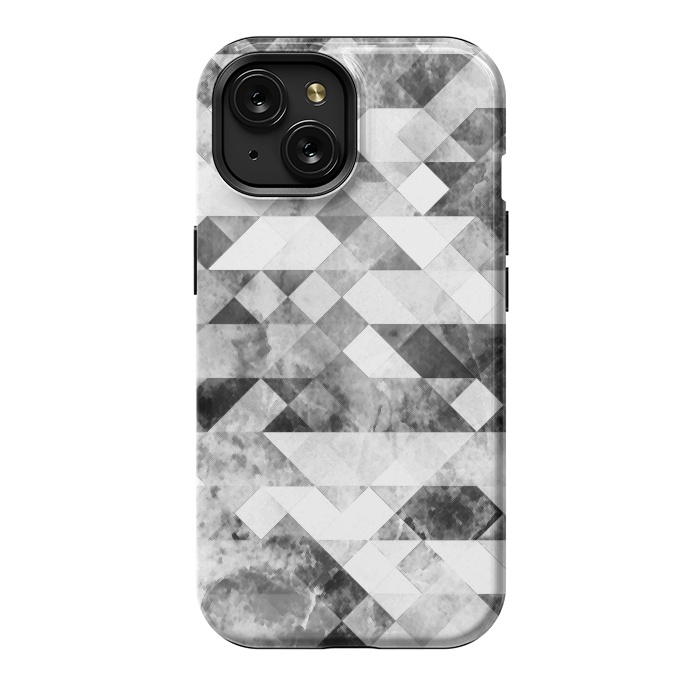 iPhone 15 StrongFit Black and white textured marble triangles by Oana 