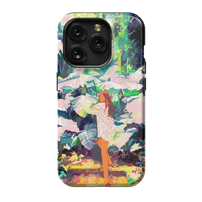 iPhone 15 Pro StrongFit Live Quietly In a Corner Of Nature, Modern Bohemian Woman Jungle Forest Eclectic Painting by Uma Prabhakar Gokhale
