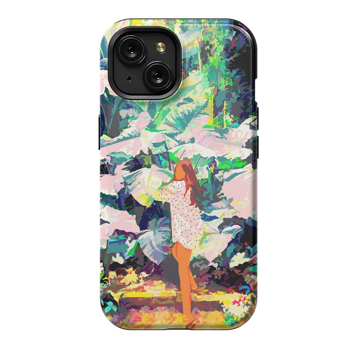 iPhone 15 StrongFit Live Quietly In a Corner Of Nature, Modern Bohemian Woman Jungle Forest Eclectic Painting by Uma Prabhakar Gokhale