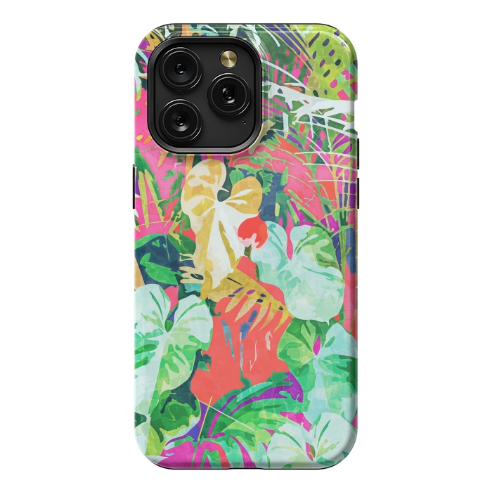 iPhone 15 Pro Max StrongFit Find Me Where The Tropical Things Are | Jungle Botanical Palm Colorful Painting by Uma Prabhakar Gokhale