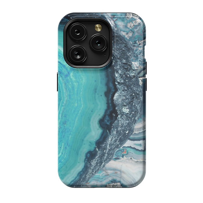 iPhone 15 Pro StrongFit Turquoise silver geode precious stone by Oana 