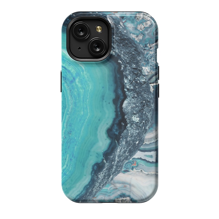 iPhone 15 StrongFit Turquoise silver geode precious stone by Oana 