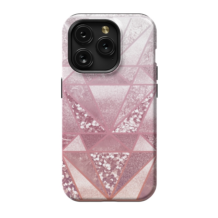 iPhone 15 Pro StrongFit Pink and rose gold gradient glitter tiles by Oana 